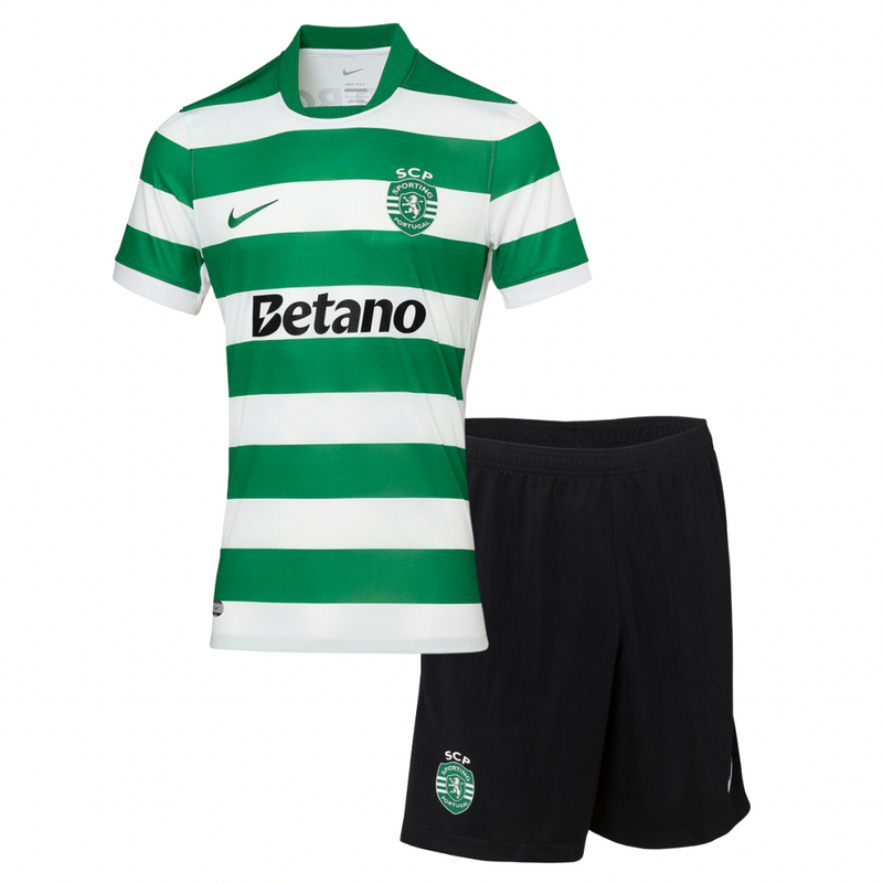 Camiseta y Pantanoles Cortos Niño Sporting Home 25/26