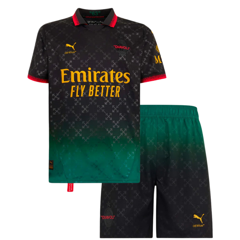 Camiseta y Pantalon Corto para Niño BLACK  PUMA X AC MILAN X OFF-WHITE 24/25